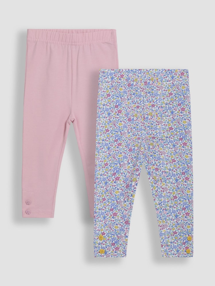 JoJo Maman Bébé Pink Cherry Ditsy Floral Leggings 2 Pack - Image 1 of 5