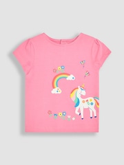 JoJo Maman Bébé Fuchsia Pink Unicorn Applique Printed T-Shirts 2 Pack - Image 2 of 7