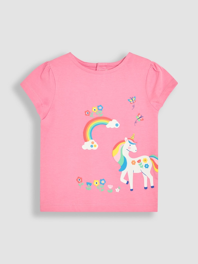 JoJo Maman Bébé Fuchsia Pink Unicorn Applique Printed T-Shirts 2 Pack - Image 2 of 7