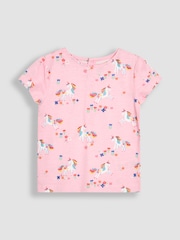 JoJo Maman Bébé Fuchsia Pink Unicorn Applique Printed T-Shirts 2 Pack - Image 4 of 7