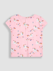 JoJo Maman Bébé Fuchsia Pink Unicorn Applique Printed T-Shirts 2 Pack - Image 5 of 7