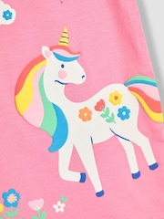 JoJo Maman Bébé Fuchsia Pink Unicorn Applique Printed T-Shirts 2 Pack - Image 6 of 7