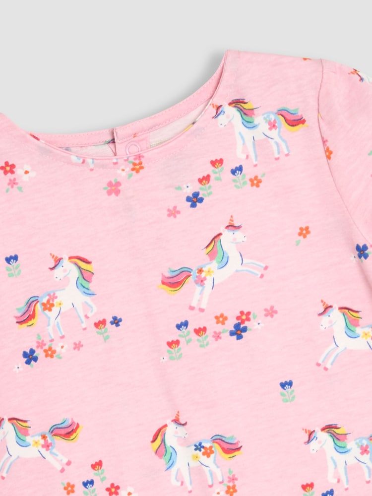 JoJo Maman Bébé Fuchsia Pink Unicorn Applique Printed T-Shirts 2 Pack - Image 7 of 7