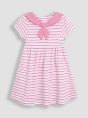 JoJo Maman Bébé Pink Stripe Short Sleeve Sailor 100% Cotton Dress - Image 1 of 3