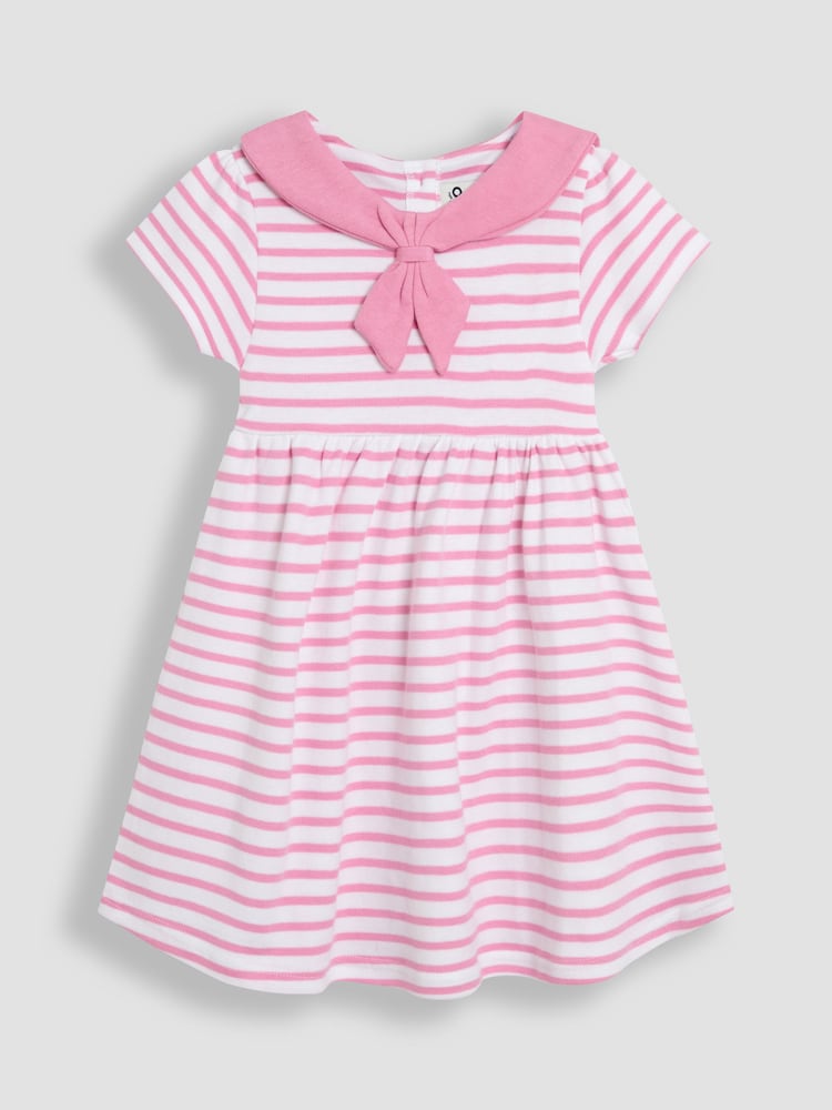 JoJo Maman Bébé Pink Stripe Short Sleeve Sailor 100% Cotton Dress - Image 1 of 3 JoJo Maman Bébé Pink Stripe Short Sleeve Sailor 100% Cotton Dress - Image 1 of 3