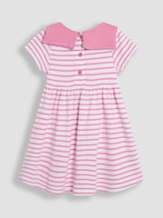 JoJo Maman Bébé Pink Stripe Short Sleeve Sailor 100% Cotton Dress - Image 2 of 3