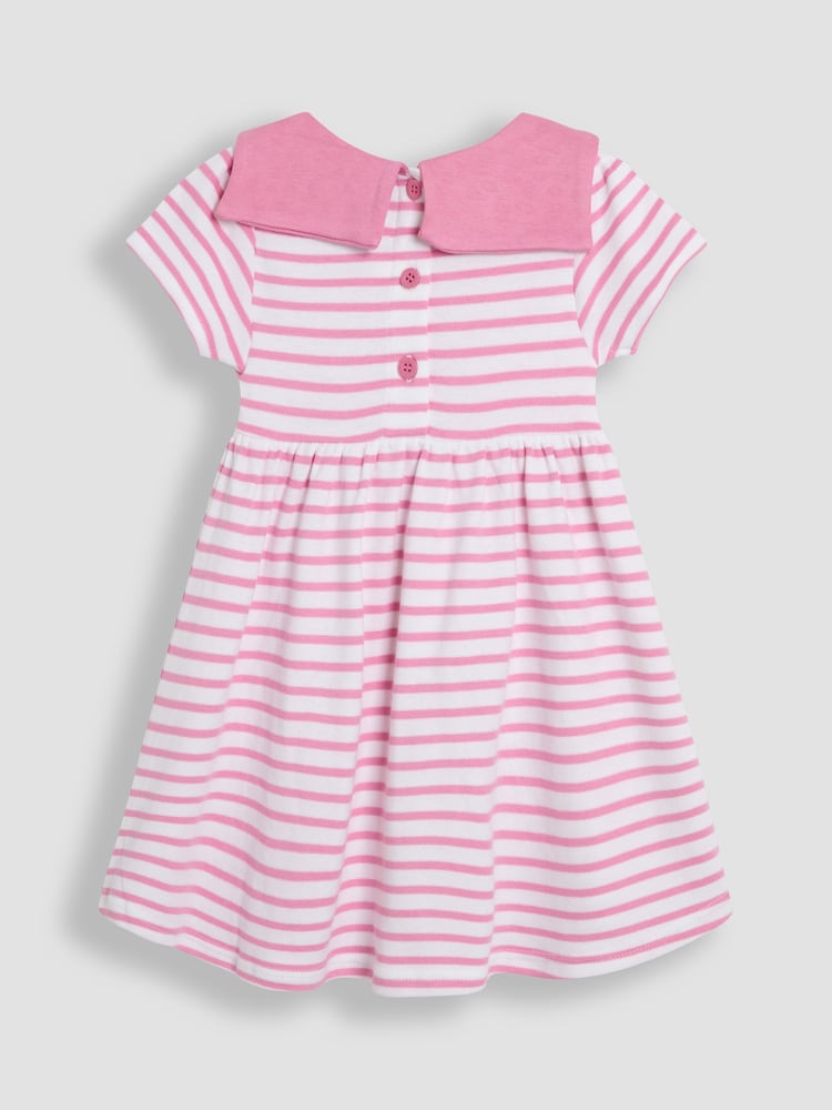 JoJo Maman Bébé Pink Stripe Short Sleeve Sailor 100% Cotton Dress - Image 2 of 3