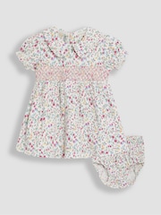 JoJo Maman Bébé Raspberry Pink Ditsy Floral Smocked Jersey Dress - Image 1 of 4