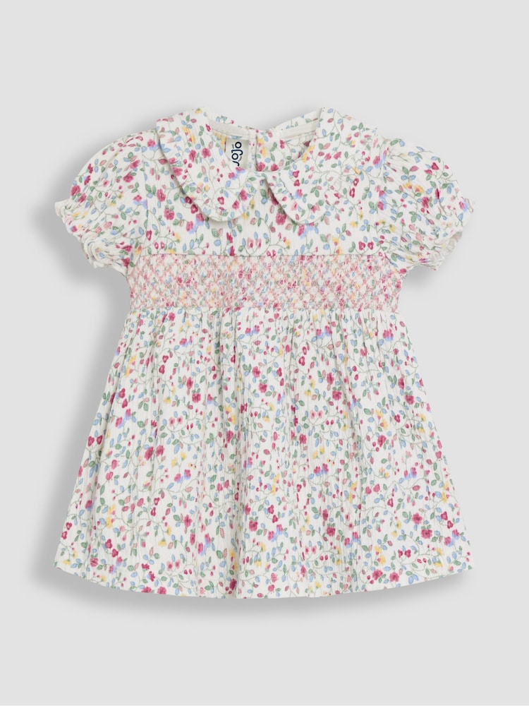 JoJo Maman Bébé Raspberry Pink Ditsy Floral Smocked Jersey Dress - Image 2 of 4