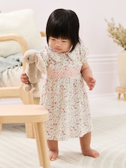 JoJo Maman Bébé Raspberry Pink Ditsy Floral Smocked Jersey Dress - Image 5 of 7