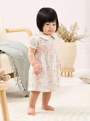 JoJo Maman Bébé Raspberry Pink Ditsy Floral Smocked Jersey Dress - Image 6 of 7