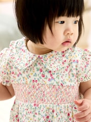 JoJo Maman Bébé Raspberry Pink Ditsy Floral Smocked Jersey Dress - Image 7 of 7