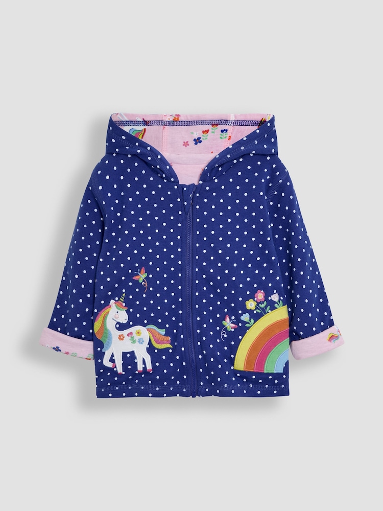 JoJo Maman Bébé Blue Unicorn Appliqué Reversible Hoodie - Image 2 of 8