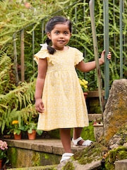 JoJo Maman Bébé Yellow Ditsy Floral Print 100% Cotton Dress - Image 1 of 4