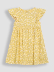 JoJo Maman Bébé Yellow Ditsy Floral Print 100% Cotton Dress - Image 2 of 4