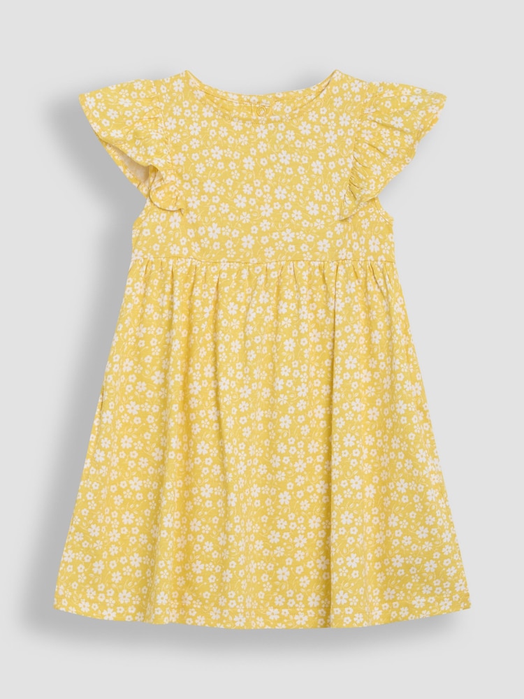 JoJo Maman Bébé Yellow Ditsy Floral Print 100% Cotton Dress - Image 2 of 4