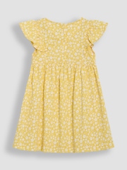 JoJo Maman Bébé Yellow Ditsy Floral Print 100% Cotton Dress - Image 3 of 4