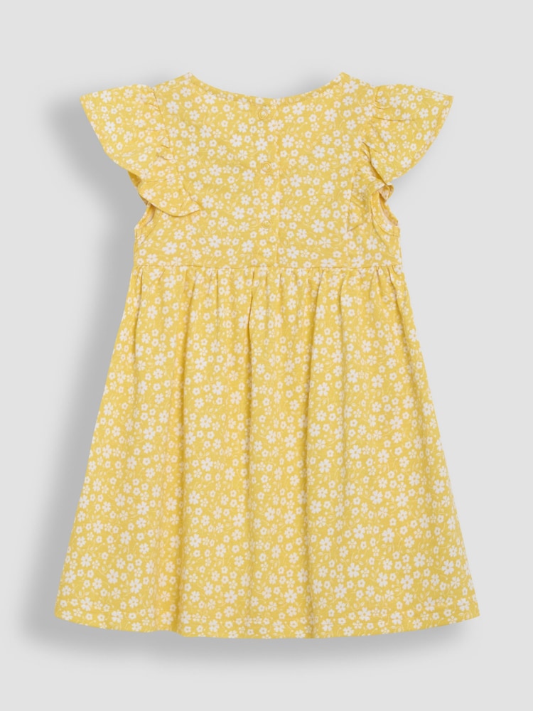JoJo Maman Bébé Yellow Ditsy Floral Print 100% Cotton Dress - Image 3 of 4