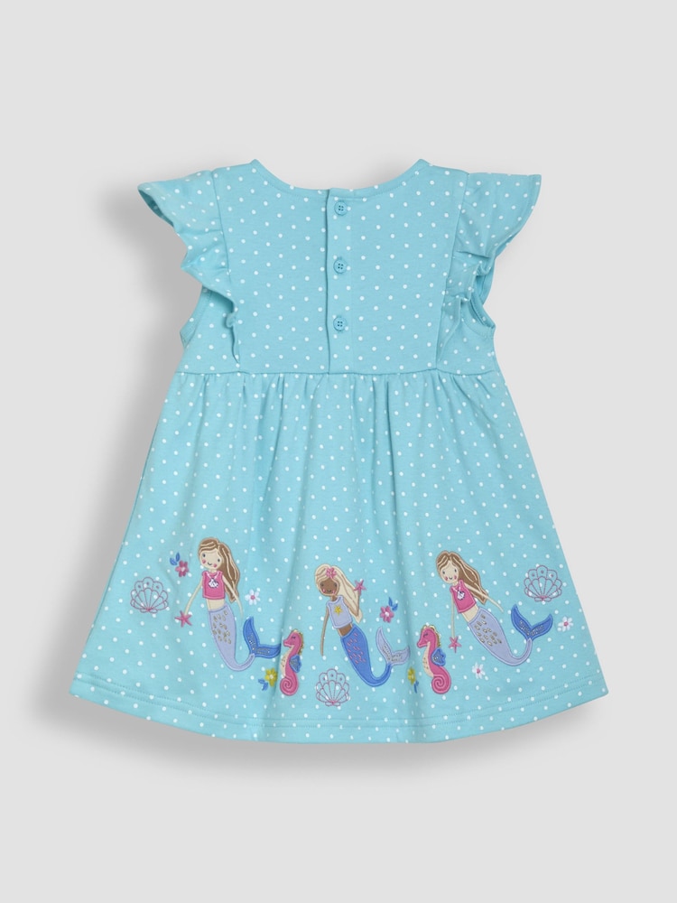 JoJo Maman Bébé Aqua Blue Mermaid Appliqué Summer Dress - Image 3 of 3