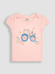 JoJo Maman Bébé Pink Bunny On Tractor Print Appliqué 100% Cotton T-Shirt - Image 1 of 3