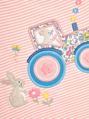 JoJo Maman Bébé Pink Bunny On Tractor Print Appliqué 100% Cotton T-Shirt - Image 3 of 3