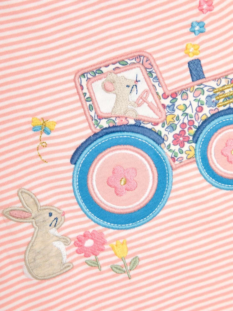 JoJo Maman Bébé Pink Bunny On Tractor Print Appliqué 100% Cotton T-Shirt - Image 3 of 3
