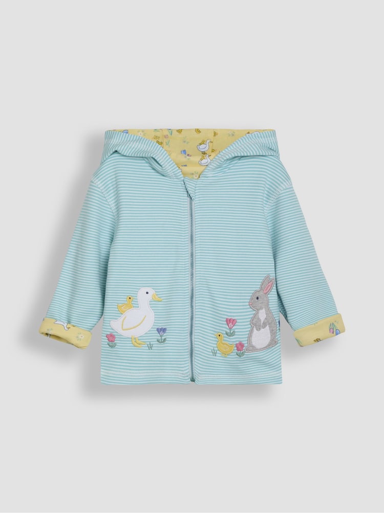 JoJo Maman Bébé Cornflower Blue Duck & Friends Appliqué Reversible Hoodie - Image 2 of 7