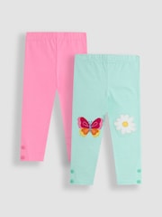 JoJo Maman Bébé Green Butterfly & Daisy Appliqué Knee Leggings 2 Pack - Image 1 of 6