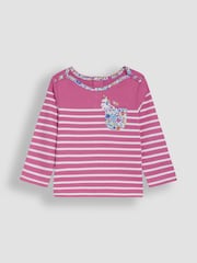 JoJo Maman Bébé Raspberry Pink Unicorn Appliqué Pocket Breton Top - Image 1 of 3