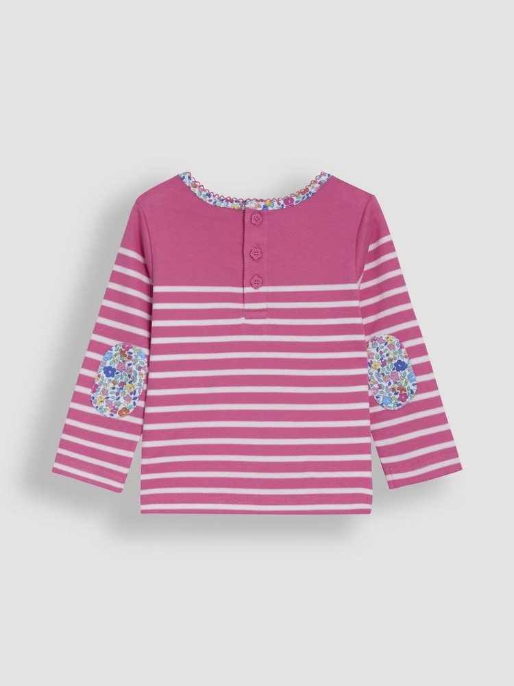 JoJo Maman Bébé Raspberry Pink Unicorn Appliqué Pocket Breton Top - Image 2 of 3