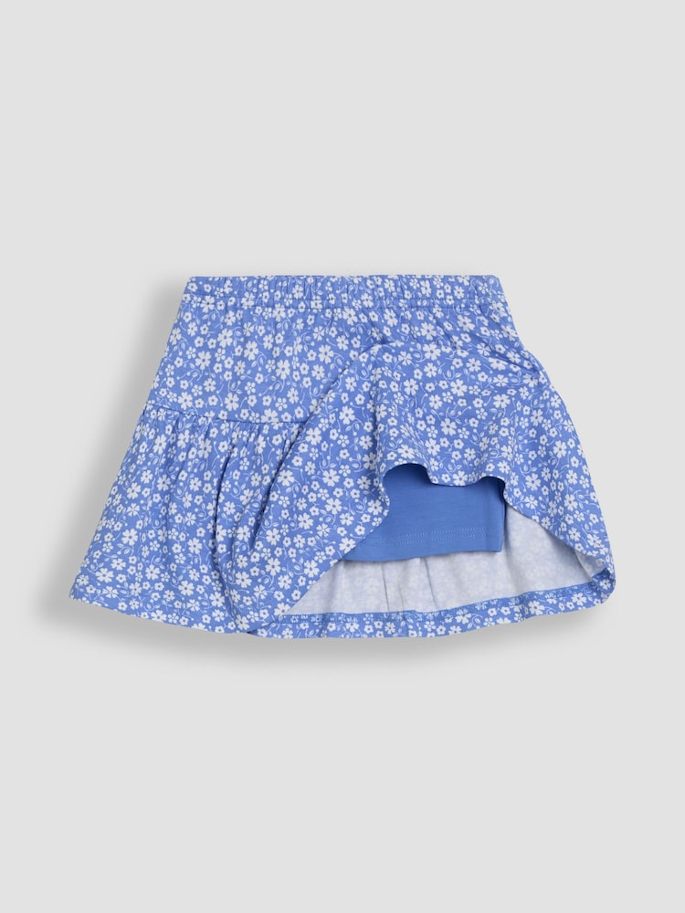 JoJo Maman Bébé Cornflower Blue Ditsy Floral Printed 100% Cotton Skort - Image 1 of 3