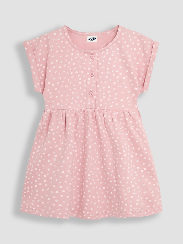 JoJo Maman Bébé Pink Spot Button Front 100% Cotton Dress - Image 1 of 3