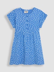 JoJo Maman Bébé Blue Spot Button Front 100% Cotton Dress - Image 1 of 3