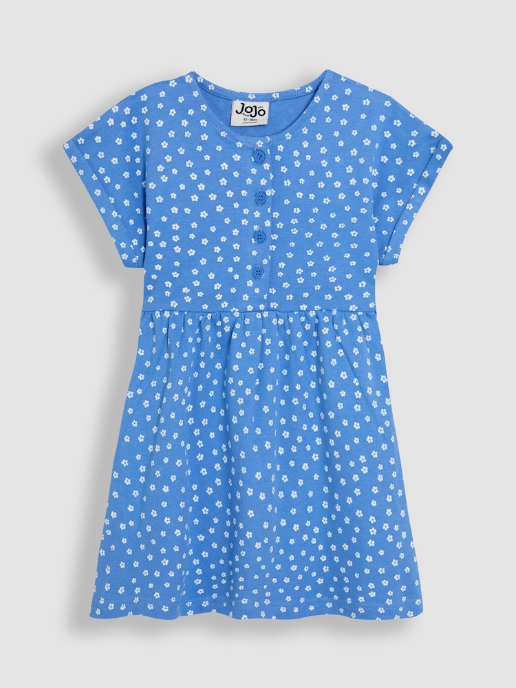 JoJo Maman Bébé Blue Spot Button Front 100% Cotton Dress - Image 1 of 3