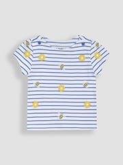JoJo Maman Bébé Blue Flower & Bee Embroidered T-Shirt - Image 1 of 4