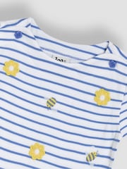 JoJo Maman Bébé Blue Flower & Bee Embroidered T-Shirt - Image 3 of 4