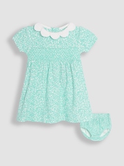 JoJo Maman Bébé Duck Egg Blue Ditsy Floral Smocked Jersey Dress - Image 1 of 5