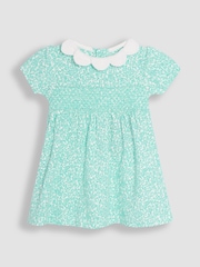 JoJo Maman Bébé Duck Egg Blue Ditsy Floral Smocked Jersey Dress - Image 2 of 5