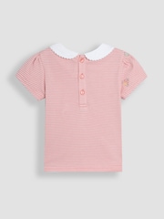 JoJo Maman Bébé Pink Bunny Floral Embroidered Peter Pan Collar T-Shirt - Image 2 of 3