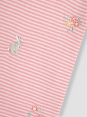 JoJo Maman Bébé Pink Bunny Floral Embroidered Peter Pan Collar T-Shirt - Image 3 of 3