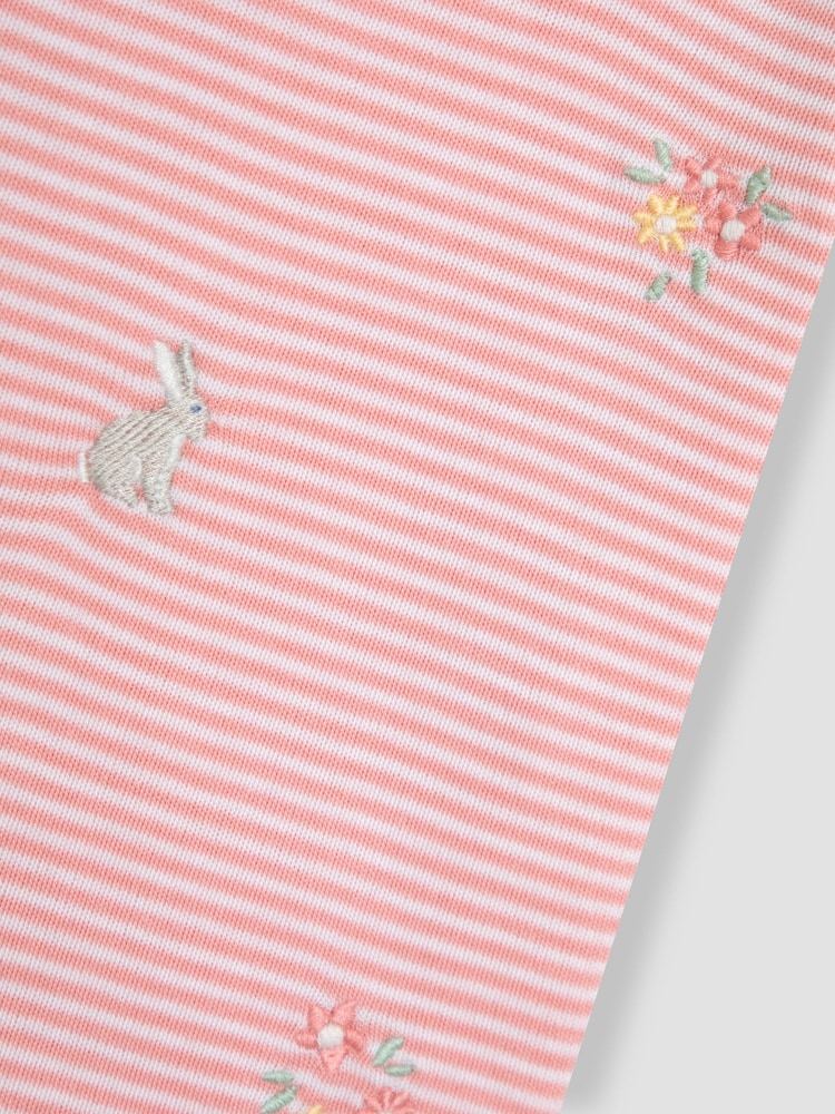 JoJo Maman Bébé Pink Bunny Floral Embroidered Peter Pan Collar T-Shirt - Image 3 of 3