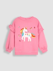 JoJo Maman Bébé Fuchsia Unicorn Appliqué Frill Sweatshirt & Leggings Set 2 Piece - Image 2 of 6