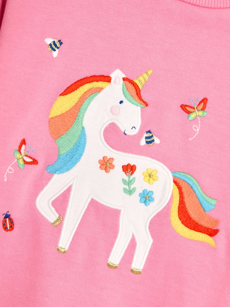 JoJo Maman Bébé Fuchsia Unicorn Appliqué Frill Sweatshirt & Leggings Set 2 Piece - Image 6 of 6