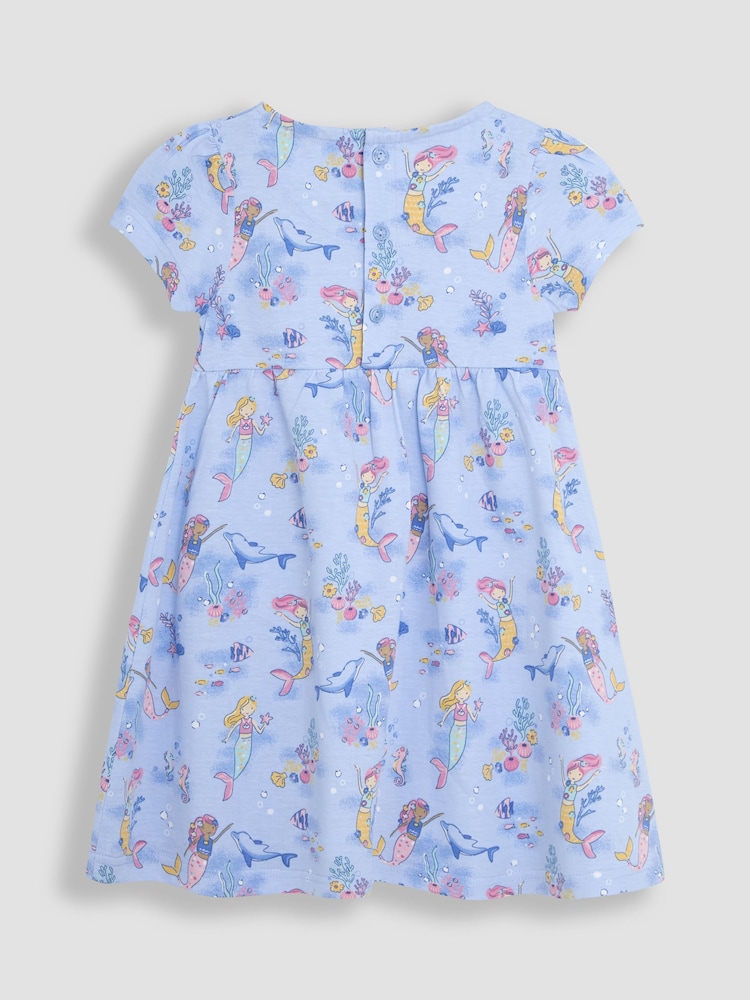 JoJo Maman Bébé Blue Mermaid With Pet In Pocket Dress - Image 2 of 3