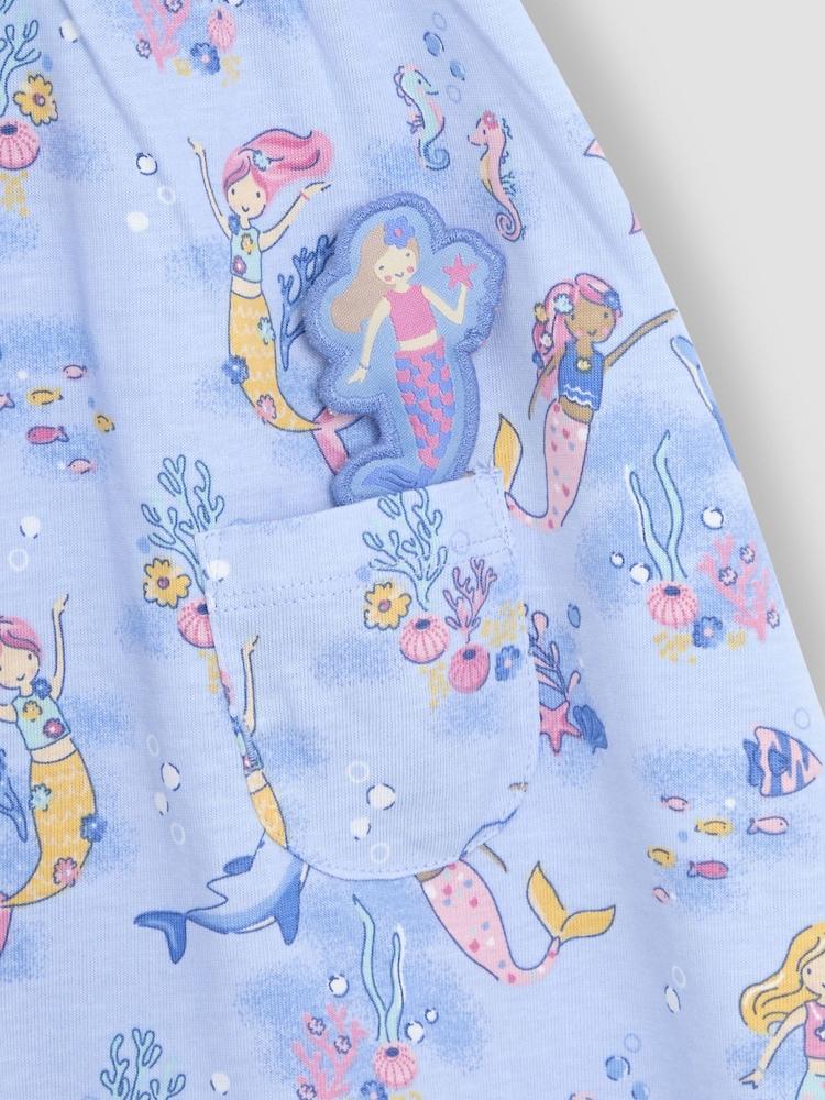 JoJo Maman Bébé Blue Mermaid With Pet In Pocket Dress - Image 3 of 3