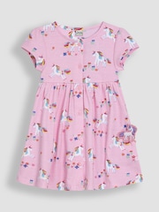 JoJo Maman Bébé Pink Unicorn Button Through Dress - Image 1 of 3