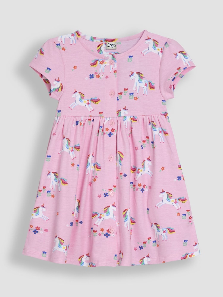 JoJo Maman Bébé Pink Unicorn Button Through Dress - Image 2 of 3