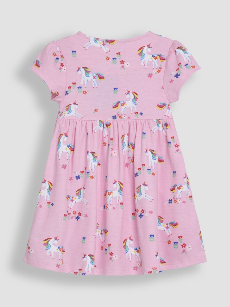 JoJo Maman Bébé Pink Unicorn Button Through Dress - Image 3 of 3