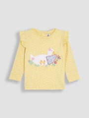 JoJo Maman Bébé Yellow Duck Appliqué Frill Shoulder 100% Cotton Top - Image 2 of 3