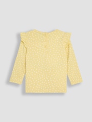 JoJo Maman Bébé Yellow Duck Appliqué Frill Shoulder 100% Cotton Top - Image 3 of 3